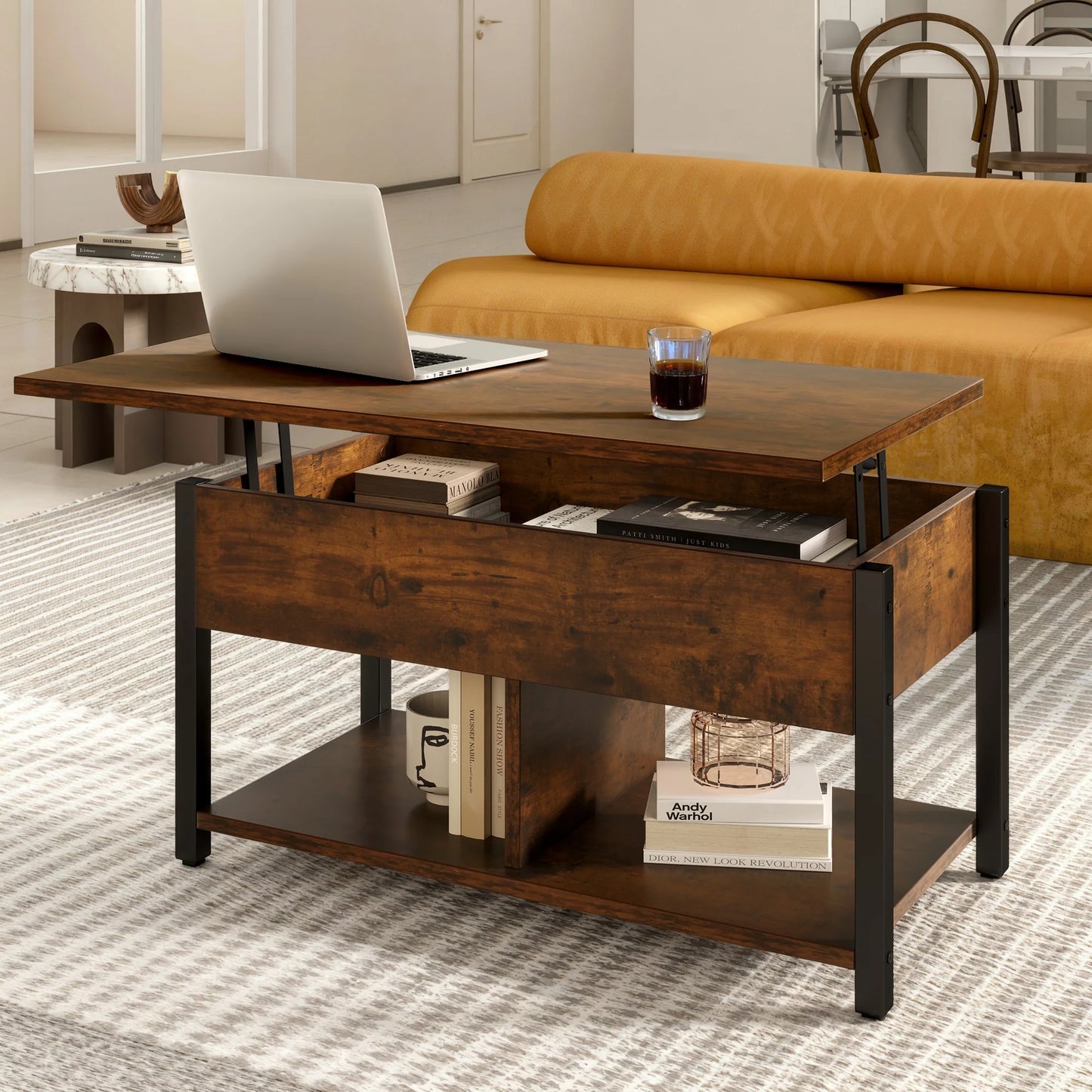 Coffee Table with Storage, Lift-Top Wooden Center Table for Home & Office, Rustic Brown