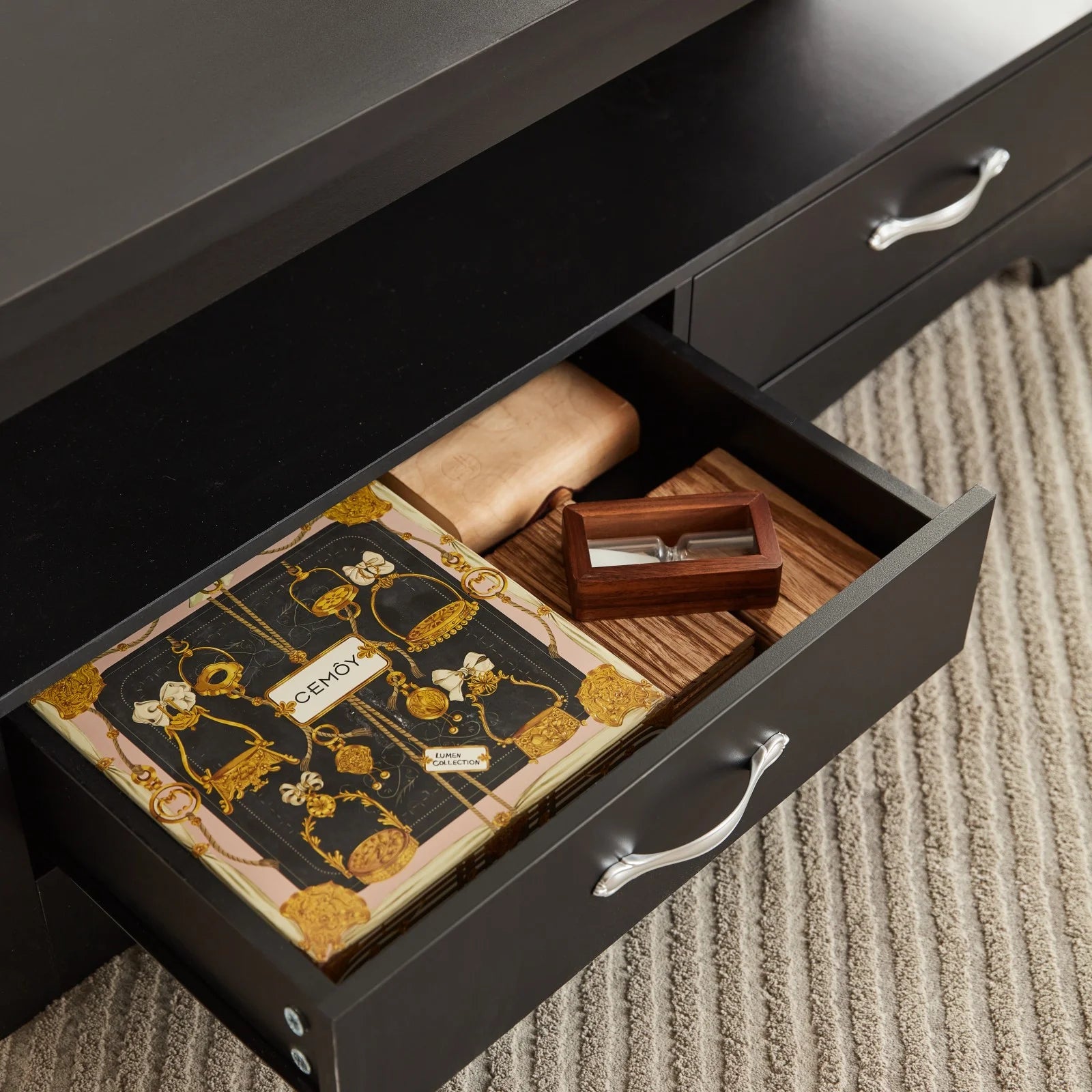 Coffee Table with Storage Drawers, Wooden Farmhouse TV Stand Center Table for Living Room, Black