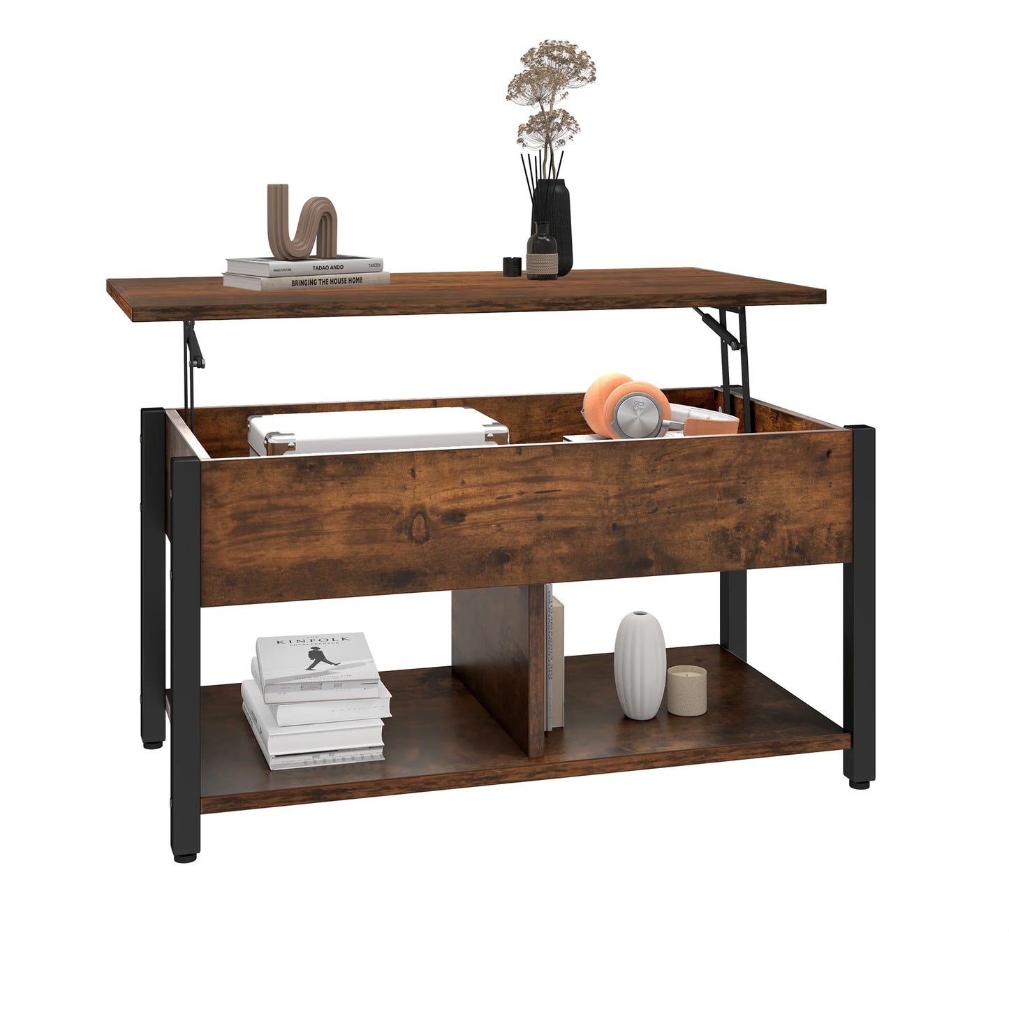 Coffee Table with Storage, Lift-Top Wooden Center Table for Home & Office, Rustic Brown