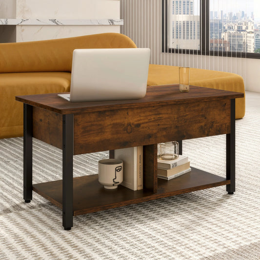 Coffee Table with Storage, Lift-Top Wooden Center Table for Home & Office, Rustic Brown
