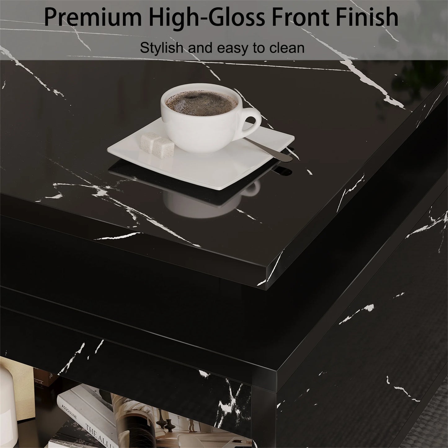 Modern LED Coffee Table with Wireless Charging & Speaker, Smart Center Table for Living Room, Black