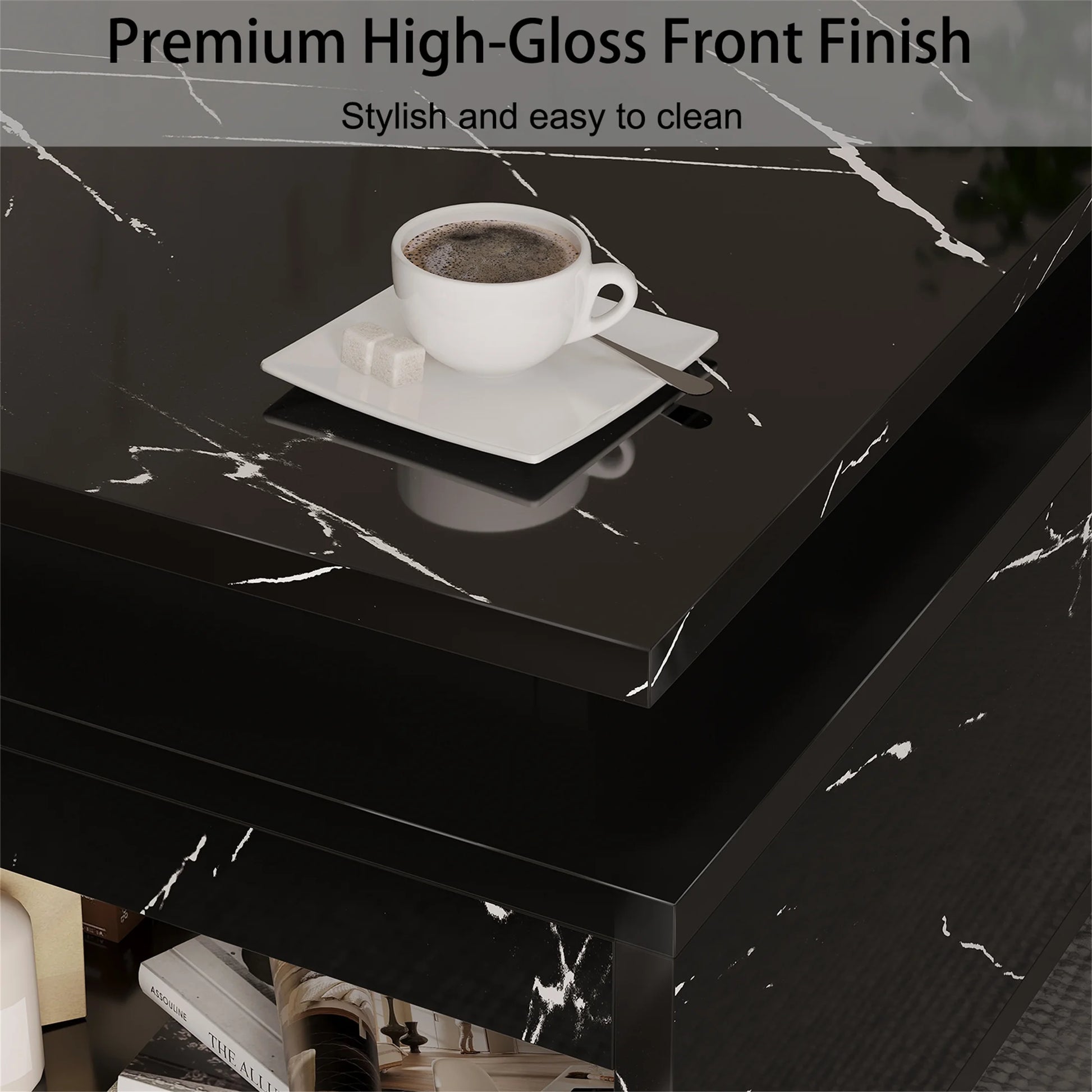 Modern LED Coffee Table with Wireless Charging & Speaker, Smart Center Table for Living Room, Black
