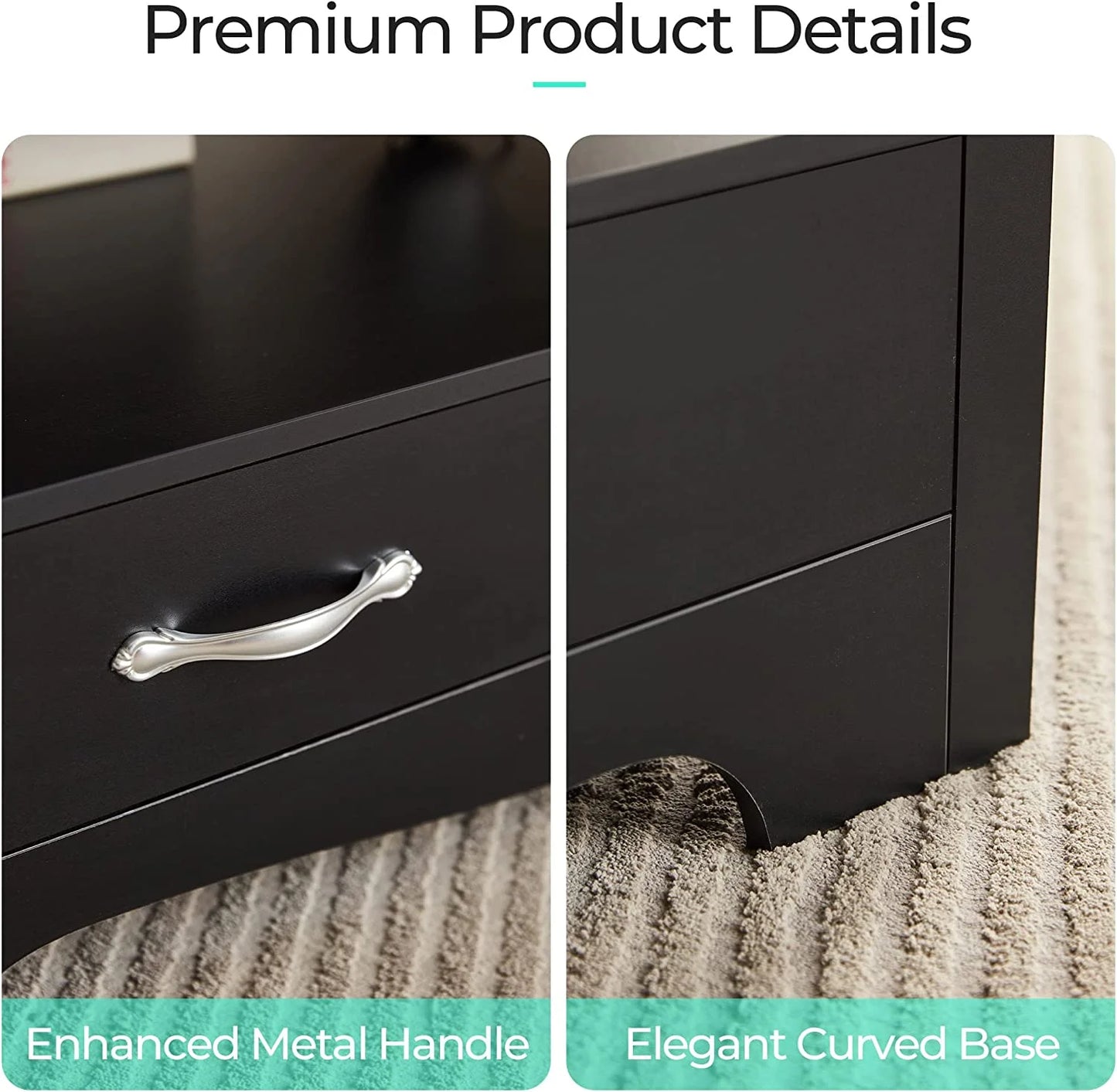 Coffee Table with Storage Drawers, Wooden Farmhouse TV Stand Center Table for Living Room, Black